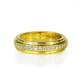 Wedding Rings Huitan Eternity Band Women Gold Colour Luxury Paved One Lone CZ Stone Proposal Engagement Fashion Jewellery