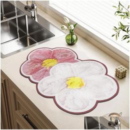 Mats & Pads Table Mats Coffee Drain Mat Kitchen Drying Rugs Absorbent Cup Dish Quick Dry Decoration Home Accessories Drop Delivery Hom Dhxnc