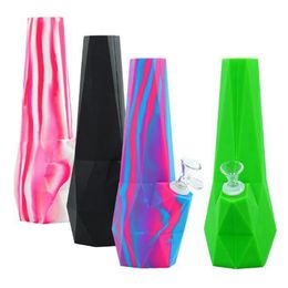 Colourful Silicone Pipes Diamond Style Portable Bubbler Philtre Dry Herb Tobacco Glass Handle Bowl Cigarette Holder Hookah Waterpipe Bong Smoking Tube