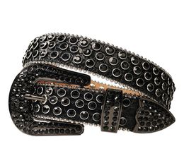 Vintage Western Rhinestones Belt Removable Buckle Cowboy Cowgirl Bling Leather Crystal Studded Belt For Women Men3737872