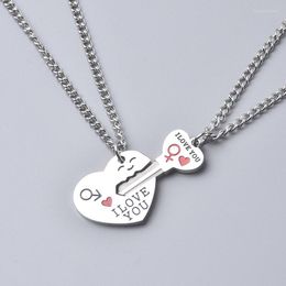 Pendant Necklaces 2023 Creative Men And Women Romantic Couple Necklace English I Love You Heart & Key Chain Fashion Jewelry Gift
