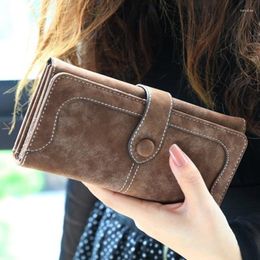 Wallets Design Faux Suede Long Wallet Ladies Matte Solid Leather Women Card Holder Shopping Clutch