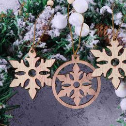 Christmas Decorations 12 Pieces Wooden Hollow Snow Ornament Creative Tree Hanging Party Pendant