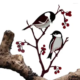 Garden Decorations Elegant Design Metal Birds Chickadees & Berries Stake For Flower Pot Decor Bird Tree Art Backyard Patio