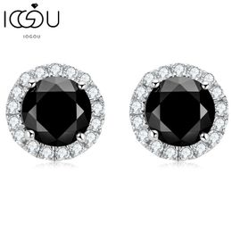 Stud IOGOU 6mm Black Round Halo Earrings for Women Men Original 925 Sterling Silver Luxury Jewellery With Certificate 231101