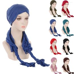 Ethnic Clothing Women Pre-Tied Hat Muslim Braids Turban Hijab Chemo Cap Hair Loss Cover Head Scarf Wrap Headwear Bandana Bonnet Turbante