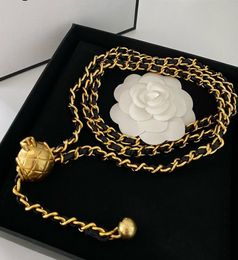 Runway Vintage Belt Necklace Sheepskin Famous Brand Ball Necklace Waistband Decorative Marked Logo Gold Link Chain Waist Chain Bel1412295