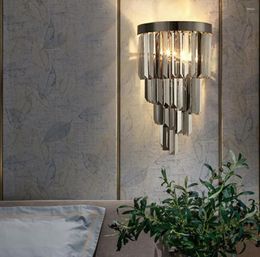 Wall Lamp Modern Led Sconce Light Crystal Lights Fixtures For Bedroom Living Room Luxury Smoky Grey Indoor Home Lamps