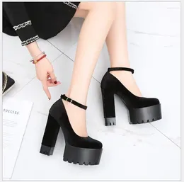 Dress Shoes Autumn Sexy Platform Women Pumps Woman Thick High Heels Female Black Rubber Sole Suede Large Size