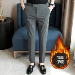 Men's Suits 2023 Winter Plush Thickened Embroidery Suit Pant Men Fashion Warm Trousers High Quality Versatile Business Casual Pants