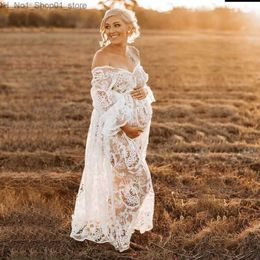 Maternity Dresses Maternity Photography Props Boho Pregnant Dress Lace Ruffle sleeves Gown Pregnancy Women Long Dress Props For Photo Shoot Q231102