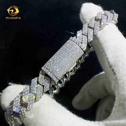 Custom Hip Hop Jewelry 10mm 2 Rows Vvs Moissanite Cuban Link Bracelet 925 Silver Cuban Link Chain for Men Women
