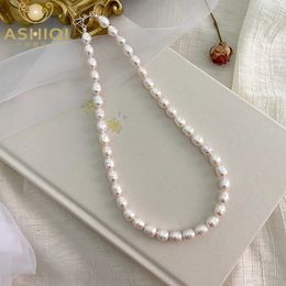 Chokers ASHIQI Natural Freshwater Pearl Necklace 925 Sterling Silver Buckle Jewellery for Women Fashion Gift 231101