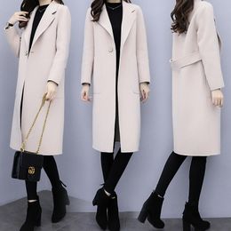 Women's Wool & Blends Fashion Long Women Coat Slim Single Button Winter Jacket Solid Office Lady Turn-down Collar Cashmere Nice