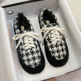 Dress Shoes 2023 winter women's plush warm shoes Korean style Lace up loafers party and work wear Ladies' casual flats mary jane boat 231102