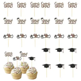 Festive Supplies 24Pcs Graduation Cake Topper Creative Cupcake Picks In Theme Portable Decorative Sticks For Party Decorations