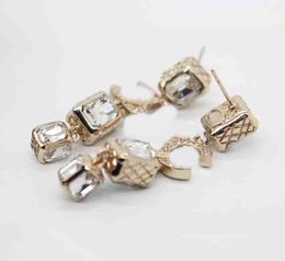 2023 Luxury quality charm drop earring with diamond and square shape design in 18k gold plated have stamp box PS4795A