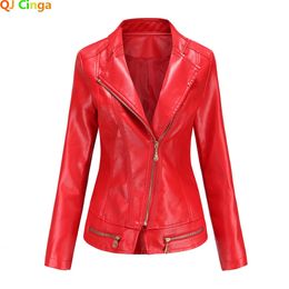 Women's Leather Faux Leather Arrival Brand Spring Autumn Motorcycle Leather Jackets Red PU Jacket Women Slim Coat Black Green S M L XL 2XL 3XL 4XL 231101