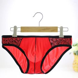 Underpants Men's Underwear Low-waist Briefs Lace Splicing Sexy European Size Ice Silk Convex Pouch Panties