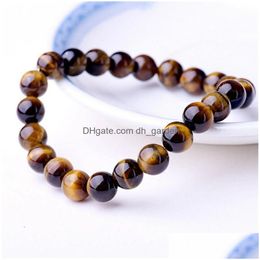 Chain Link Chain Beaded Bracelet 8Mm Natural Stone Beads For Men Gorgeous Semi-Precious Stones Black Agate Lava Tiger Eye Re Dhgarden Dhall