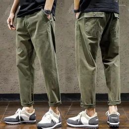 Men's Suits 2023 Cargo Pants Men Stretch Waist Loose Pocket Casual Trousers Solid Colour Breathable Training Sport Korean Pencil Trouser H38