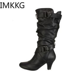 Boot's Winter Boots Fashion Sexy Lady midcalf High Heel buckle short Snow Boot 231101