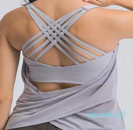 Fitness Woman High Impact Sport Tanks Cross Straps Wire Adjustable Buckle Spandex Yoga tops Gym Workout Bra