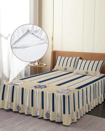 Bed Skirt Striped Ship Rudder Anchor Elastic Fitted Bedspread With Pillowcases Mattress Cover Bedding Set Sheet