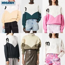 Women's Hoodies MMAWII Letter Print Colour Block Casual Women Sweatshirts Spring Autumn French Pullover Loose Patchwork Female Tops