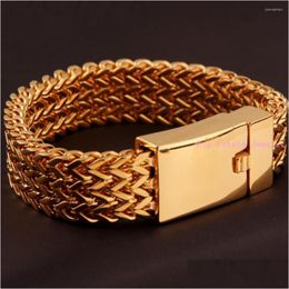 Chain Link Bracelets Fashion 3Row Gold Figaro Chain 316L Stainless Steel Unique Bracelet For Charming Mens Cuff Jewelry 22Cm Dhgarden Dhjwo