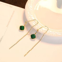 Green Square Malachite s925 Silver Ear Line Dangle Earrings Luxurious 18k Gold Plated Fashion Women Earrings Premium Jewelry Accessories