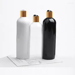 Storage Bottles 1pcs 400ml White Clear Black Empty Plastic Shampoo Bottle With Gold Silver Disc Top Cap PET Body Wash Cosmetic Packaging