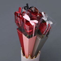 Gift Wrap 10pcs Color Single Rose Clear Window Box Bouquet Flower Wrapping Paper Gift Box Paper Bags Cases for Flowers Valentine's Day 231102