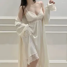 Women's Sleepwear Elegant Pajamas Robe Sets Women Sexy Nightdress Lounge Wear Set Lace Bathrobe French Dressing Gown Nightie