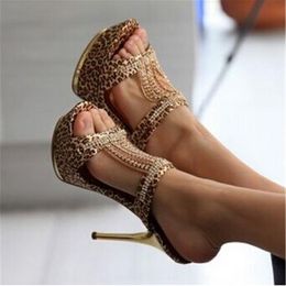 Sandals Fashion Ladies Shoes Sexy Rhinestones Leopard Platform High Heels Women Party