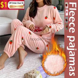 Women's Sleep Lounge Thickened Warm Pyjamas For Women'S Winter Long Sled Velvet Cute Cartoon Women'S Home Set One Size Fits All L231102