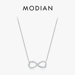 Chokers MODIAN Solid 925 Sterling Silver Romantic Infinite Love Pendant Necklace Shining Clear Cubic Zirconia For Women Anniversary Gift 231101