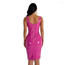 Casual Dresses Sexy PVC Sheath Tank Dress Women Short Midi Low Cut Slim PU Patent Leather Latex Nightclub Bodycon Package Hip Summer