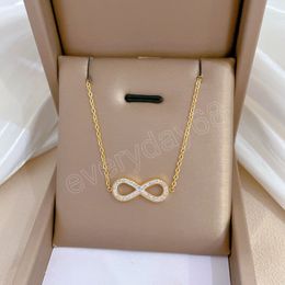 Fashion Simple Stainless Steel Infinity Pendant Necklace for Women Classic Lucky Zircon Love You Forever Jewellery Birthday Gift
