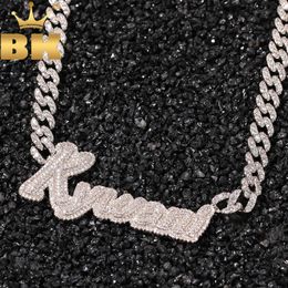 Pendant Necklaces THE BLING KING Custom Cursive Name Letters Weld 9mm 12mm Cuban Chain Iced Out CZ Personalized HipHop Jewelry 231101