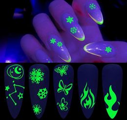 Various Pattern Luminous Nail glow stickers SnowButterfly Scary Halloween Party Christmas Decals Festive Nails Art Sticker2709875