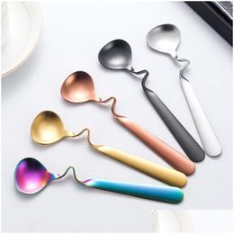 Spoons Tea Coffee Honey Drink Adorable Stainless Steel Curved Twisted Handle Spoon U Handled V Jam Drop Delivery Home Garden Kitchen Dhvem