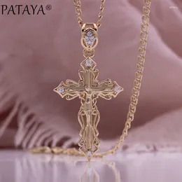 Pendant Necklaces PATAYA Trendy Luxury Cross Necklace 585 Rose Gold Color Zircon Punk For Women Jewelry Fine Gift