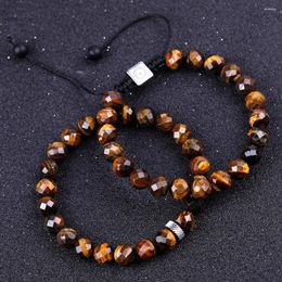 Strand 8mm Grade Facted Brown Tiger Eye And Agate Natural Stone Yoga Jewellery Beads Elastic Stretch Male Bracelet