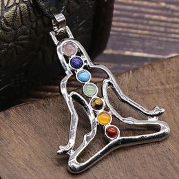 Decorative Figurines 7 Chakra Yoga Meditation Pendant Gemstones Charms Buddha Reiki Healing Crystals Alloy Pendants With Stones String