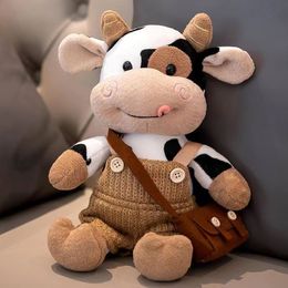Plush Dolls 26CM Cartoon Milk Cow Plush Doll Cute Simulation Cattle Animals Plush Toys Soft Stuffed Sweater Cow Pillow Kids Birthday Gifts 230331