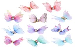 20pcs 3D Big Chiffon Butterfly Metal Base With Glitter Rhinestone Vivid Butterfly Design Nail Art Decorations Nail Accessories5216662