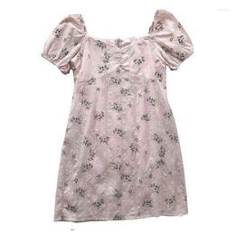 Party Dresses French Short-sleeved Retro Romantic Floral Spring And Summer Clavicle Square Collar Waist Slimming Dress