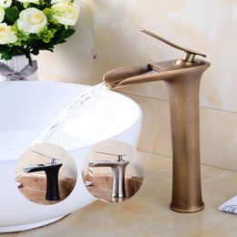 Bathroom Sink Faucets Copper Waterfall Faucet Retro European Style Art Basin Wash Fauce And Cold