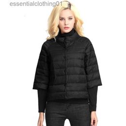 Women's Down Parkas Women's Light and short style Autumn Thin Down jacket three Quarter Sles Stand Collar Fashionable Coat L231102